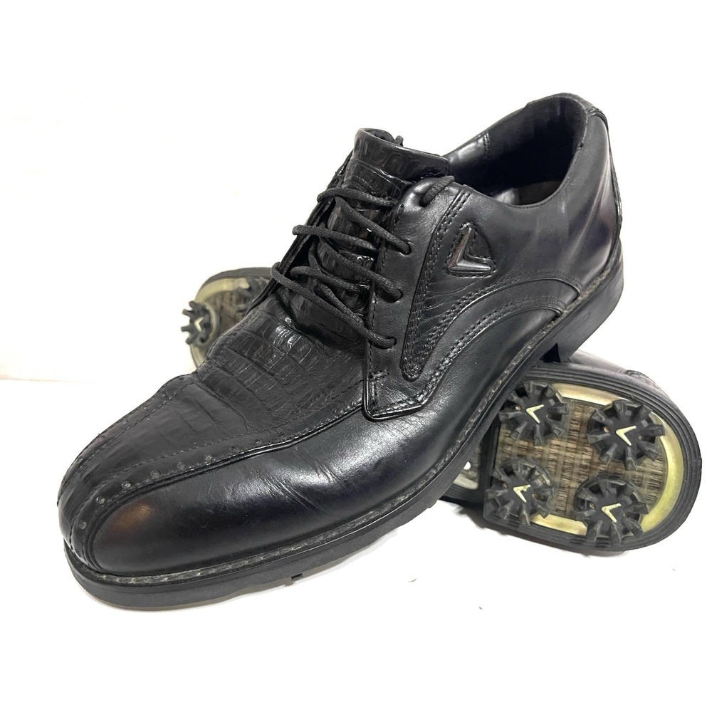 Callaway Chev Blucher Golf Shoes Mens Sz 8.5 Black Leather M524‑31 Reptile Print